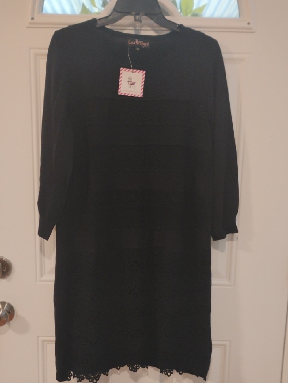 Black Lace Front Sweater Dress With Lace Front Size Large NWT